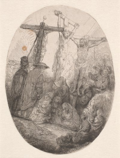 Christ Crucified Between the Two Thieves: an Oval Plate by Rembrandt van Rijn