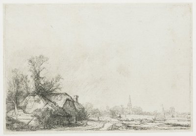 Cottages Beside a Canal: View of Ouderkerk aan de Amstel by Rembrandt van Rijn