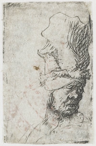 Head of a Man in a High Cap by Rembrandt van Rijn