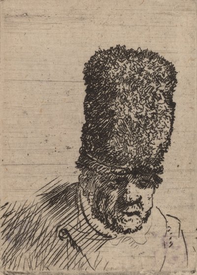 Head of an Old Man in High Fur Cap by Rembrandt van Rijn