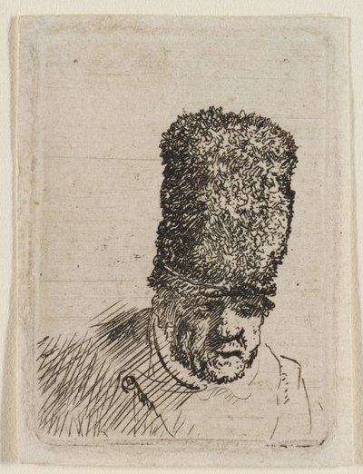 Head of an Old Man in High Fur Cap: Bust by Rembrandt van Rijn
