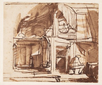 Interior with a Winding Stair and a Sitting Man by Rembrandt van Rijn