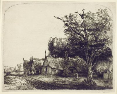 Landscape with Gabled Cottages beside a Road, 1650 by Rembrandt van Rijn