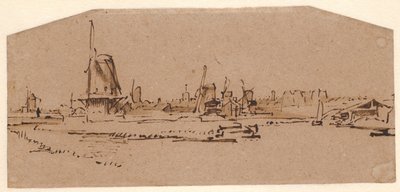 Landscape with Windmills on a Canal West of Amsterdam by Rembrandt van Rijn