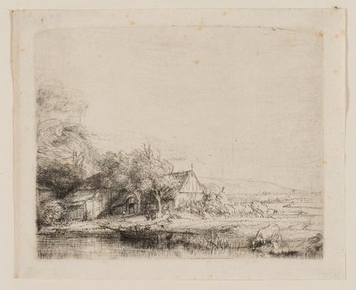 Landscape with a Cow Drinking by Rembrandt van Rijn