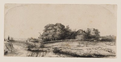 Landscape with a Hay Barn and a Flock of Sheep by Rembrandt van Rijn