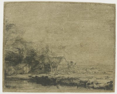 Landscape with a Cow Drinking by Rembrandt van Rijn