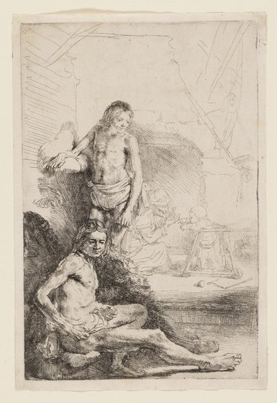 Male Nude Seated and Standing by Rembrandt van Rijn