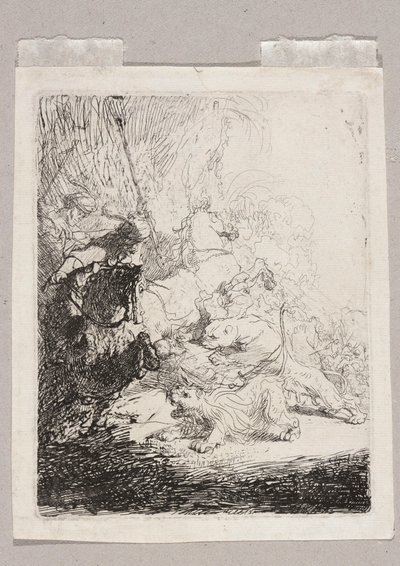 The Small Lion Hunt (with Two Lions) by Rembrandt van Rijn