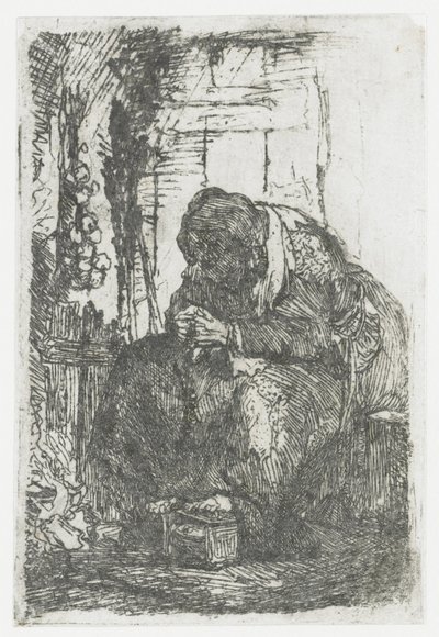 Old Woman with Onions, Sitting in a Hut by Rembrandt van Rijn
