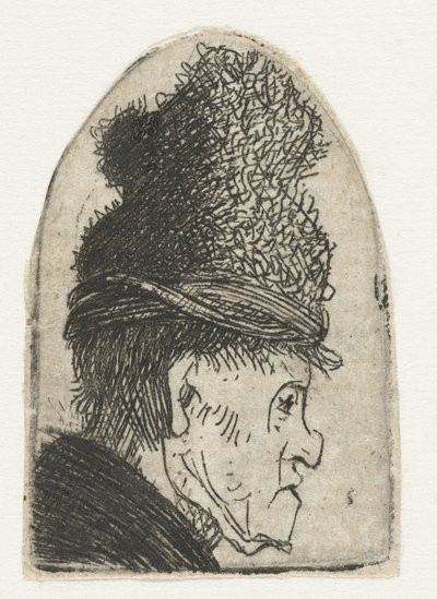 Profile of a Man in a High Hat (Grotesque Profile) by Rembrandt van Rijn
