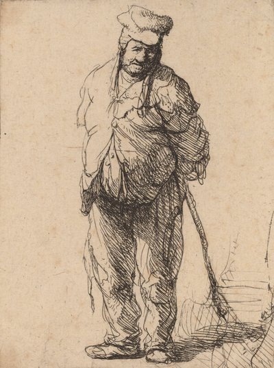 Ragged Peasant with His Hands behind Him, Holding a Stick by Rembrandt van Rijn