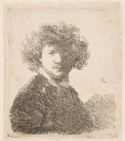 Rembrandt Bareheaded, with Thick Curling Hair and Small White Collar: Bust by Rembrandt van Rijn