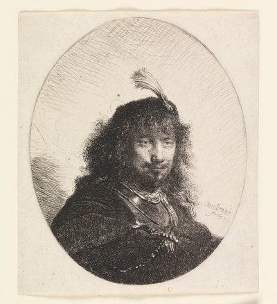 Rembrandt with Plumed Hat and Lowered Sabre by Rembrandt van Rijn