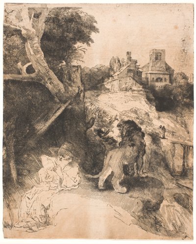 Saint Jerome Reading in an Italian Landscape by Rembrandt van Rijn