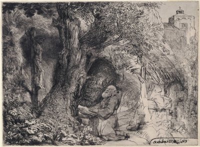 Saint Francis Praying Beneath a Tree by Rembrandt van Rijn