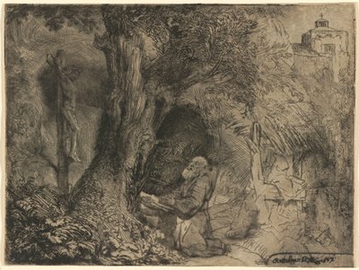 Saint Francis Praying Under a Tree by Rembrandt van Rijn