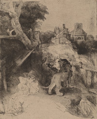 Saint Jerome Reading in an Italian Landscape by Rembrandt van Rijn
