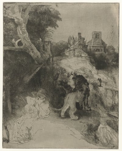 Saint Jerome Reading in an Italianate Landscape by Rembrandt van Rijn