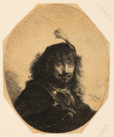 Self-Portrait with Plumed Cap and Lowered Sabre by Rembrandt van Rijn