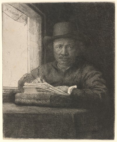 Self-Portrait Drawing at a Window by Rembrandt van Rijn