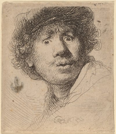 Self-Portrait in a Cap, Open-Mouthed by Rembrandt van Rijn
