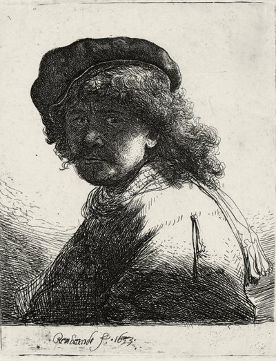 Self-Portrait in a Cap and Scarf with the Face Dark by Rembrandt van Rijn