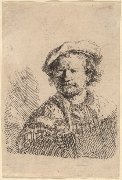 Self-Portrait in a Flat Cap and Embroidered Dress by Rembrandt van Rijn