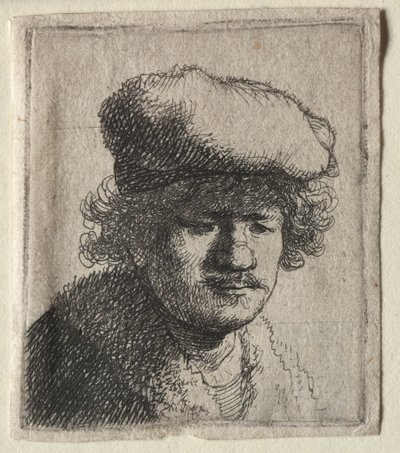 Self-Portrait with Cap Pulled Forward by Rembrandt van Rijn