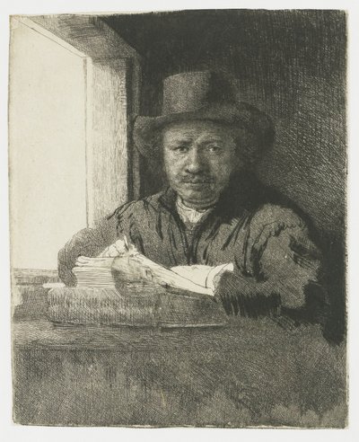 Self-Portrait Etching at a Window by Rembrandt van Rijn