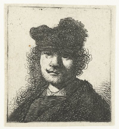 Self-Portrait in a Cap and Dark Cloak: Bust by Rembrandt van Rijn