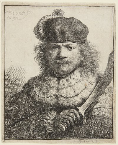 Self-Portrait with Raised Sabre by Rembrandt van Rijn