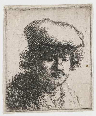 Self-Portrait with Cap Pulled Forward by Rembrandt van Rijn