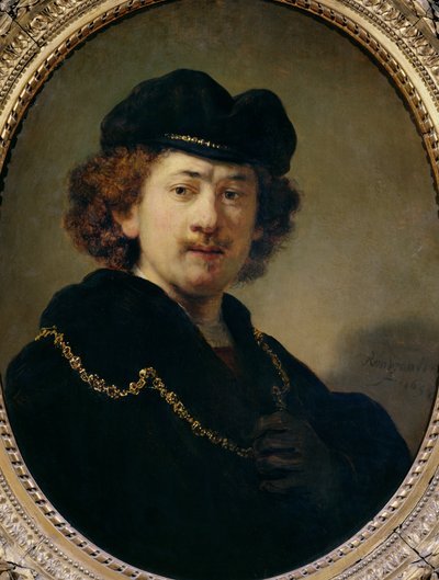 Self Portrait with Hat and Gold Chain by Rembrandt van Rijn