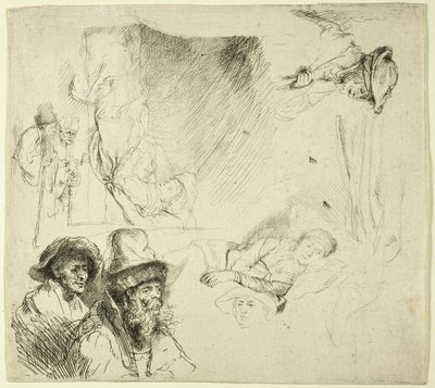 Sheet of Studies, with a Woman Lying Ill in Bed by Rembrandt van Rijn