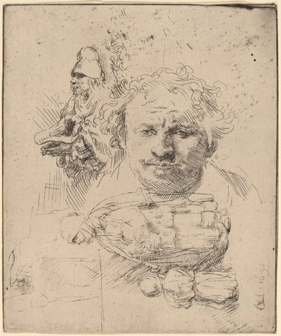 Sheet of Studies with the Head of the Artist, a Beggar Man, and Woman and Child by Rembrandt van Rijn