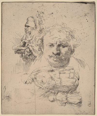 Sheet of Studies with the Head of the Artist, a Beggar Man, and Woman and Child by Rembrandt van Rijn