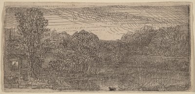 Small Gray Landscape: A House and Trees Beside a Pool by Rembrandt van Rijn