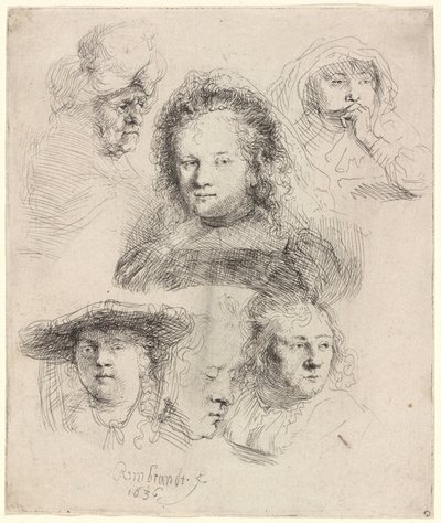 Studies of the Head of Saskia and Others by Rembrandt van Rijn