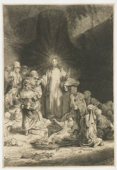 The Hundred Guilder Print: the central piece with Christ preaching by Rembrandt van Rijn