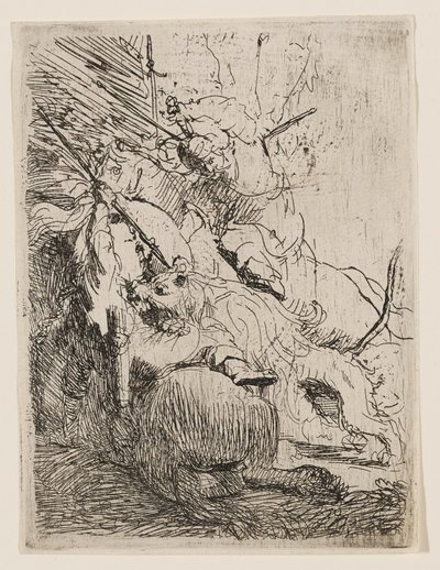 The Small Lion Hunt (with One Lion) by Rembrandt van Rijn