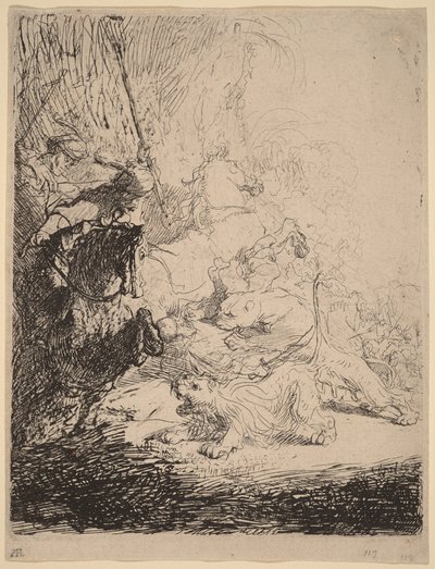 The Small Lion Hunt (with Two Lions) by Rembrandt van Rijn