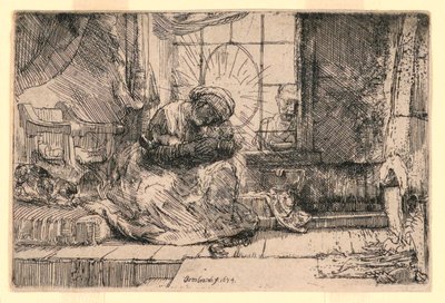The Virgin and Child with the Cat and Joseph at the Window by Rembrandt van Rijn