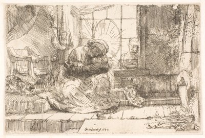 The Virgin and the Child with the Cat and Joseph at the Window by Rembrandt van Rijn