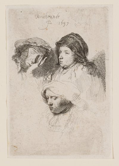 Three Heads of Women, One Asleep by Rembrandt van Rijn