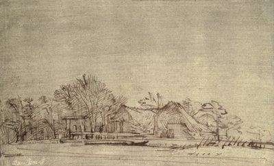 Winter Landscape with Cottages among Trees by Rembrandt van Rijn