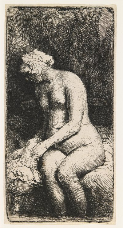 Woman Bathing Her Feet at a Brook by Rembrandt van Rijn