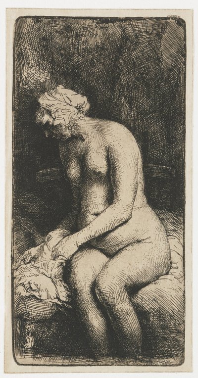 Woman Bathing her Feet in a Brook by Rembrandt van Rijn