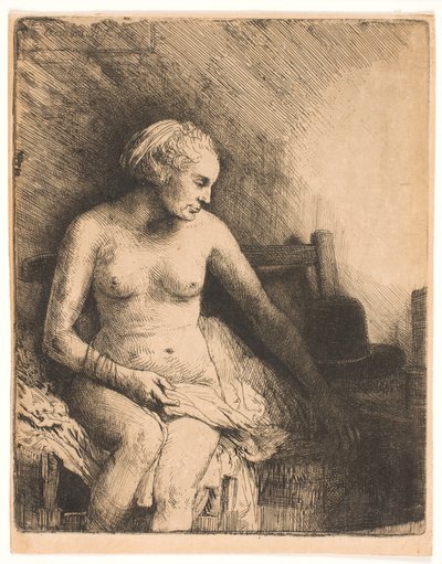 Woman at the Bath, with a Hat Beside Her by Rembrandt van Rijn