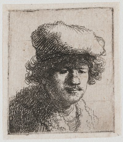 Self-Portrait with Cap Pulled Forward by Rembrandt van Rijn